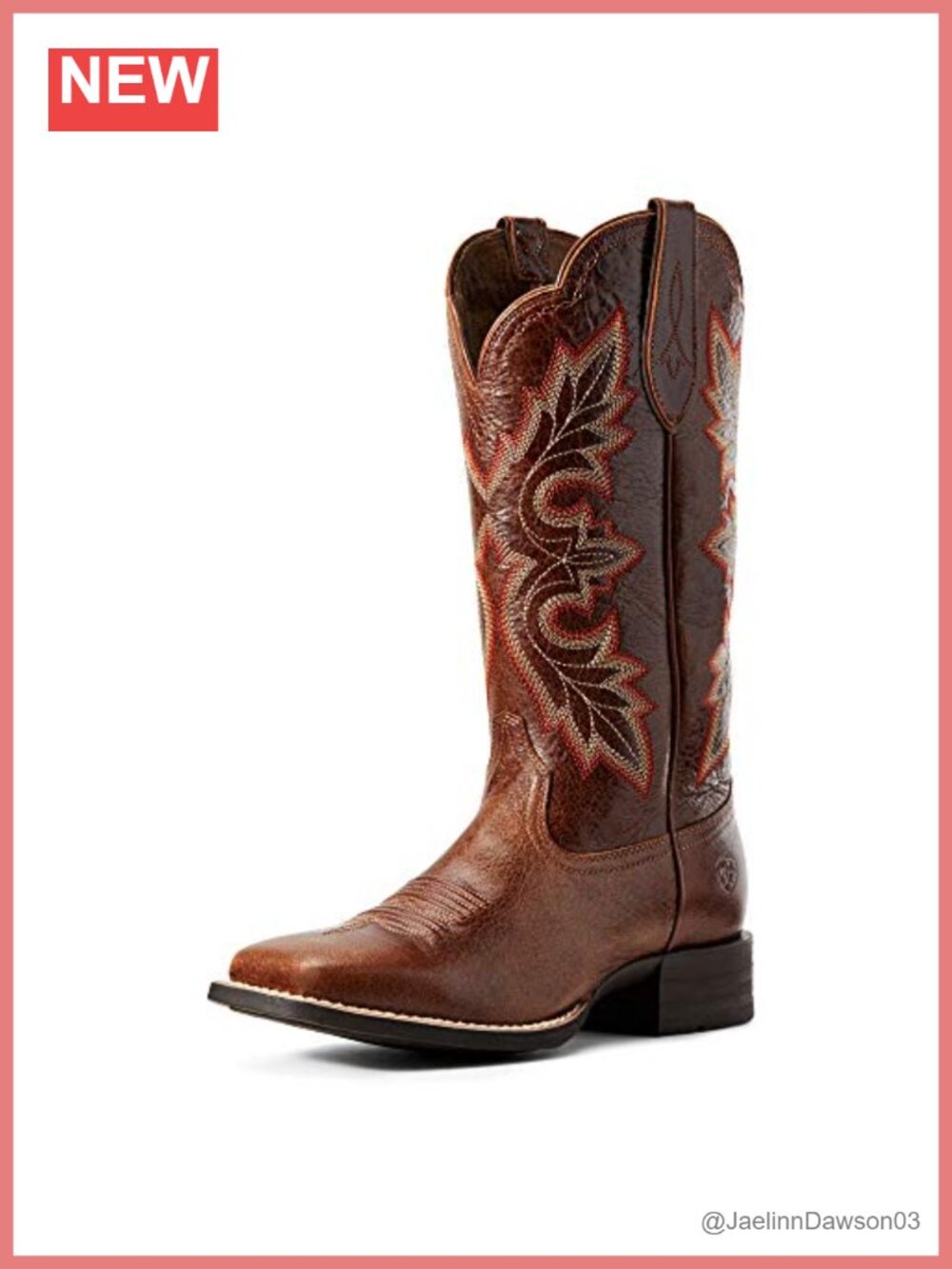 Women's Western Boots Mid-Calf Leather Square Toe Embroidered Slip-On